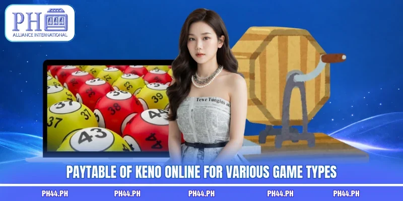 Paytable of Keno online for various game types