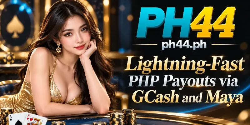 A mobile interface showing lightning-fast PHP payouts via GCash and Maya for live casino winnings at PH44 in the Philippines.